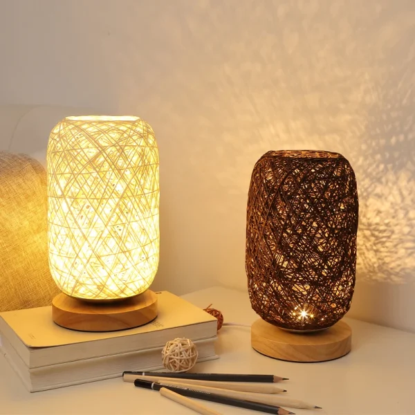 Lampe à poser en bambou, pied bois