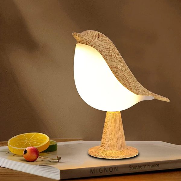 lampe à poser originale oiseau LED en bois