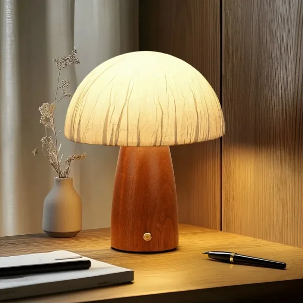 Lampe à poser champignon en bois