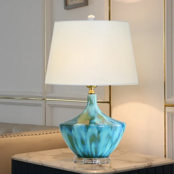 lampe à poser céramique bleu paon