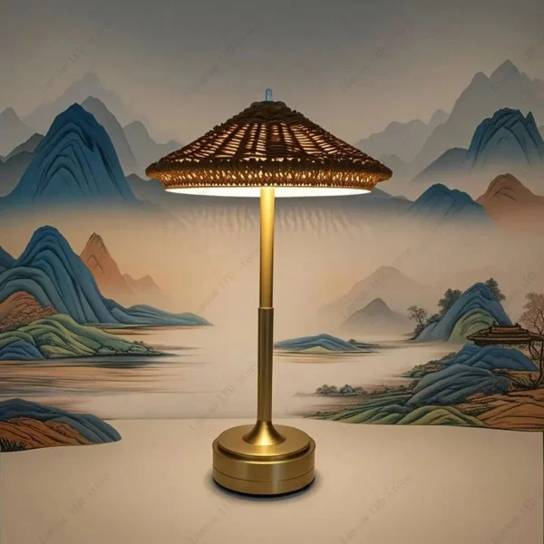 lampe à poser led en rotin