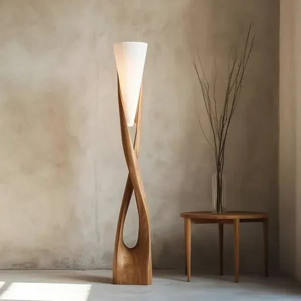 lampe décorative en bois à poser au sol style wabi-sabi
